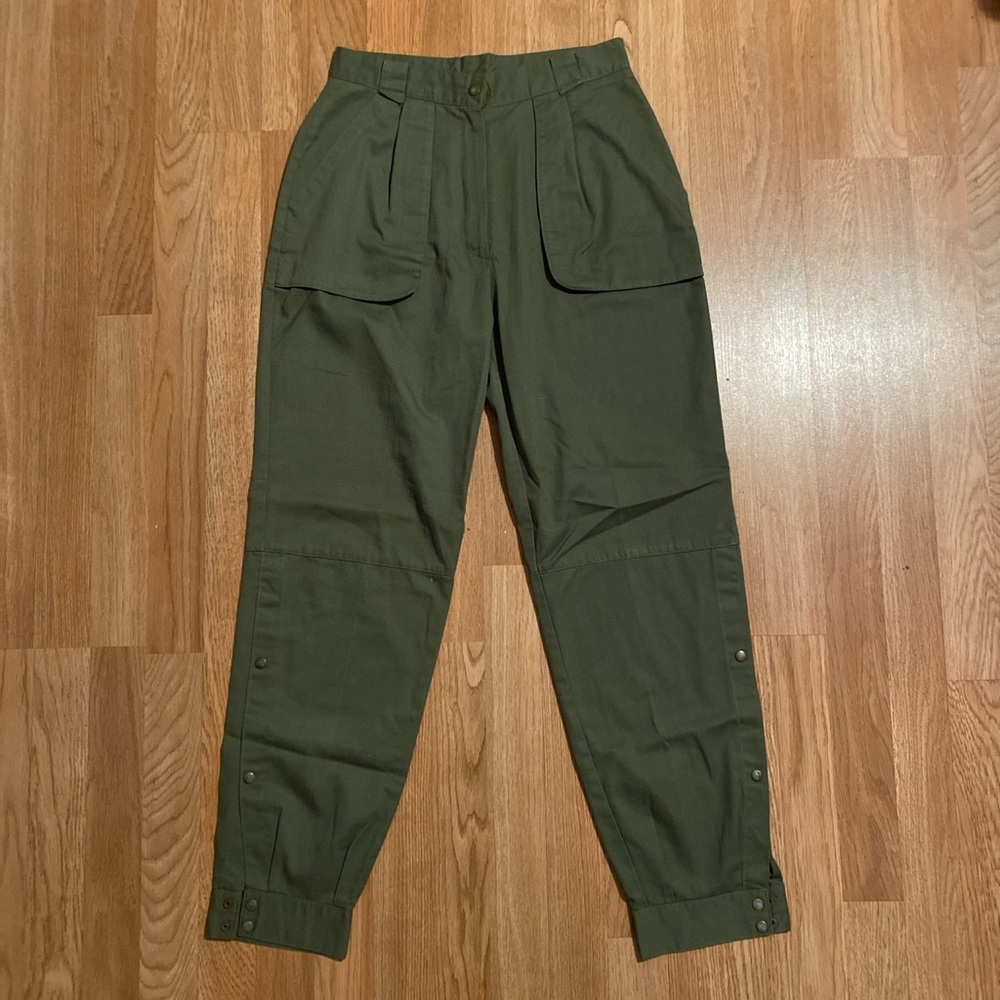 Vintage olive green cotton fitted utility pants